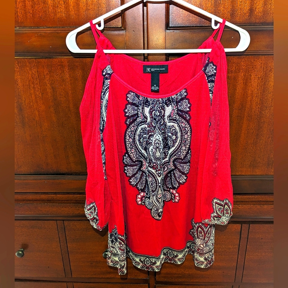 INC International Concepts Peekaboo Shoulder Top / Cold Shoulder Blouse